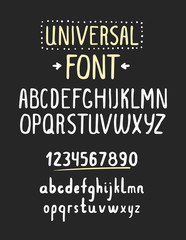 Line simple font. Universal alphabet with small and capital lett