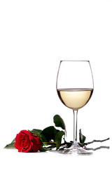 white wine and red rose