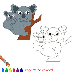 Koala and her baby cartoon. Page to be colored. 