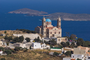 Obraz premium Orthodox Anastaseos church and panoramic view to Ermopoli, Syros, Cyclades Islands, Greece 