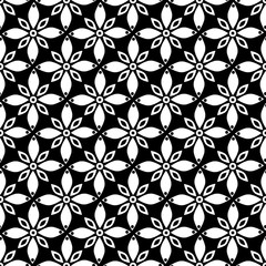 Seamless vector geometric pattern with flowers. Black and white background with decorative ornament . Series of Decorative and Ornamental Seamless Patterns.