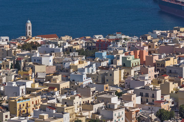 View to port of town of Ermopoli, Syros, Cyclades Islands, Greece