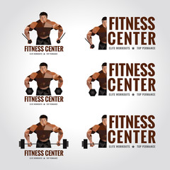 Fitness center logo low poly Men's muscle strength and weight lifting