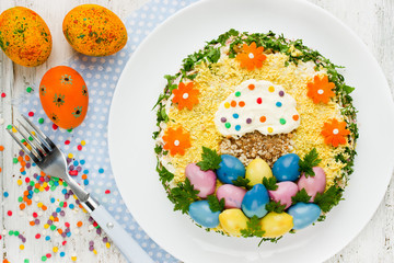 Traditional salad on Easter dinner table