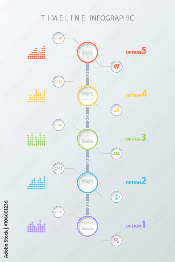 Poster Timeline infographic design template with diagrams and icons. Vector illustration for workflow layout, diagram, number options, web design.