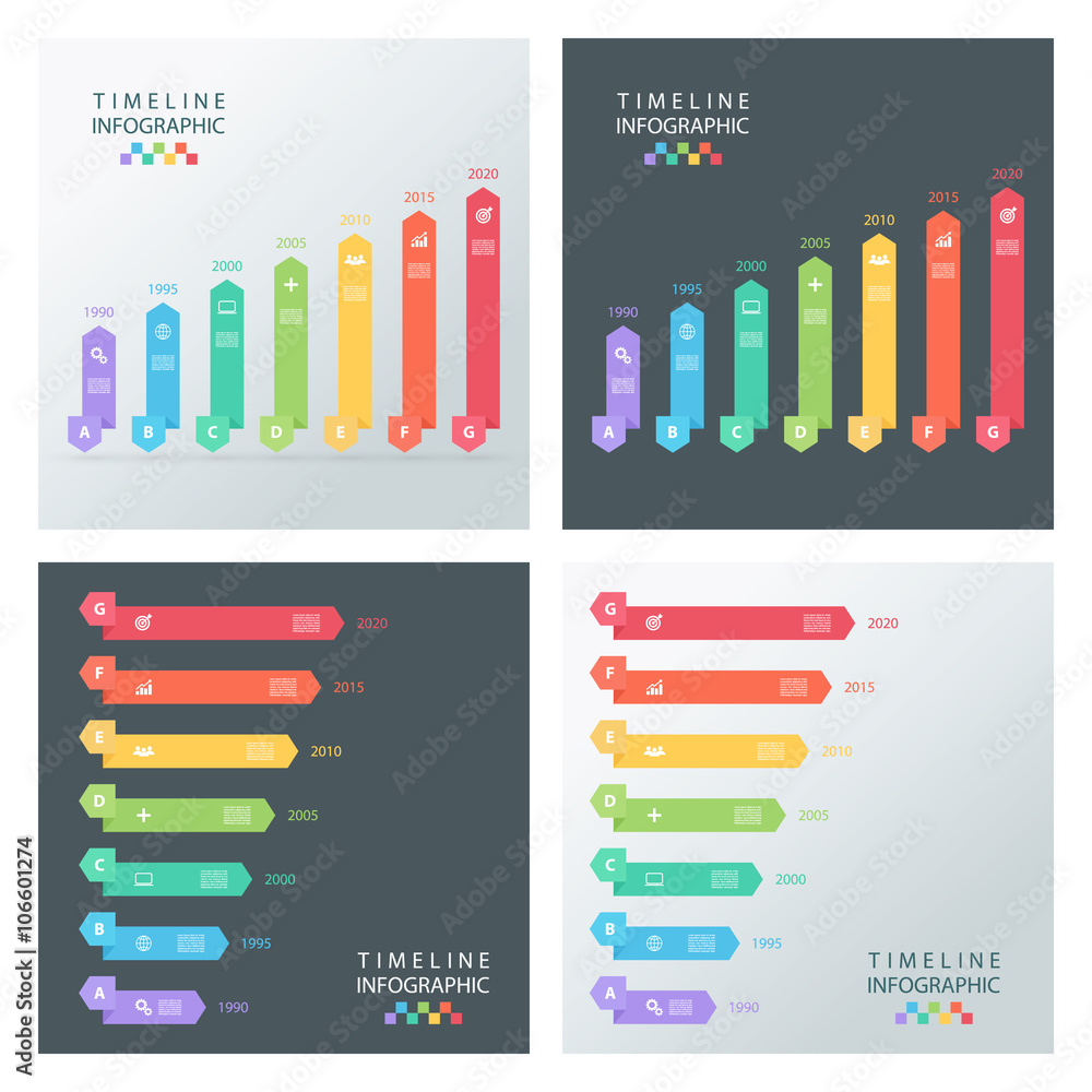 Poster Set of timeline infographic design templates. Vector illustration for workflow layout, diagram, number options, web design, business presentation.