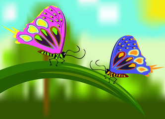 Butterfly girlfriends sitting on blade of grass. Can be used to decoration of cards, phones, baby food, toys, websites, etc.
