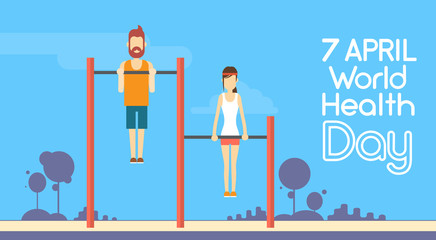 Sport Fitness Man Woman Chin Up Bar Exercise Workout World Health Day 7 April Holiday