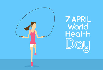 Sport Fitness Girl Jump Skipping Rope Physical Training World Health Day 7 April Holiday