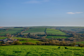 Fototapeta na wymiar cornish hills, fields and farms in the morning Saint Wenn, Cornwall, England, United Kingdom