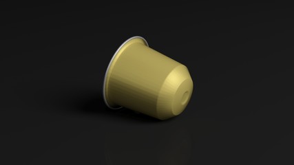 Golden coffee capsule, isolated on black background.
