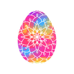 Colorful Easter egg with Mandala pattern on Watercolor Backgroun