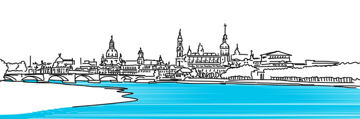 Naklejka premium Dresnder Barock Panorama mit Elbe im Vordergrund