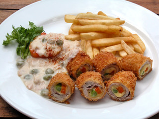 Pork Rolls with French Frieds
