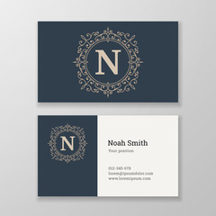 Business card ornament emblem letter N template design.
