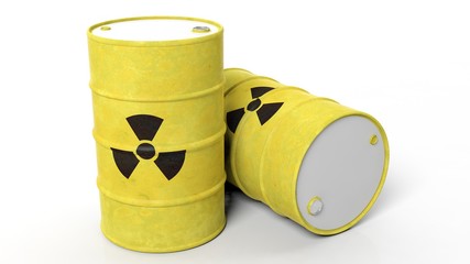  Yellow barrels for radioactive biohazard waste, isolated on white background © viperagp