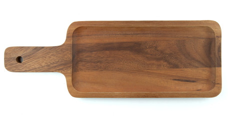 Wooden square plate on white background
