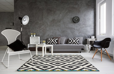 Minimalistic living room in grey