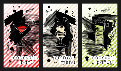 Set of design template for cocktail bar business cards. 