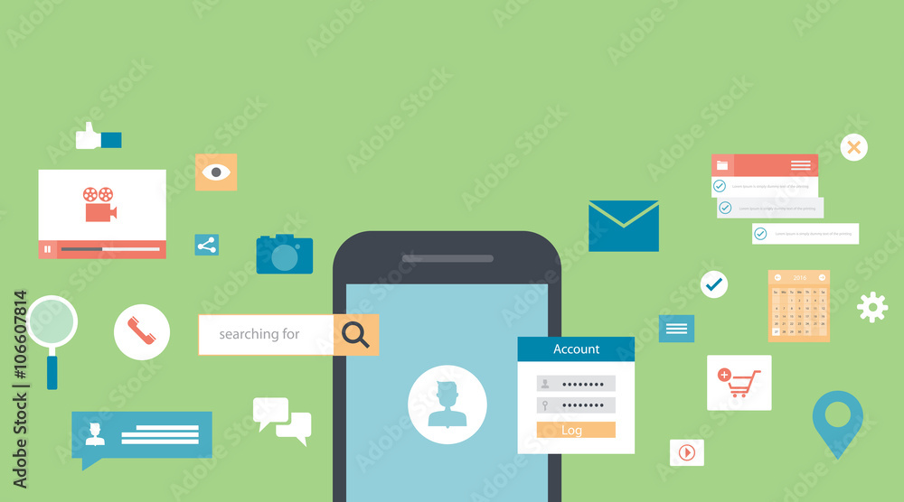 Poster  flat mobile application development banner design concept. vector
