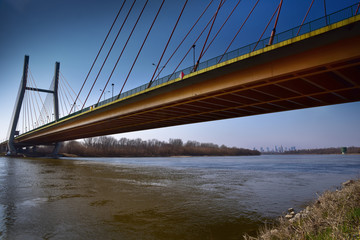 Warsaw Siekierkowski bridge with panorama of the city