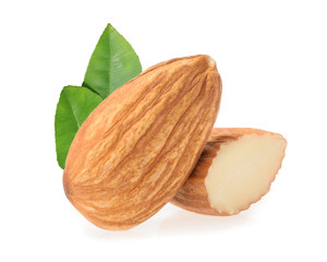 Almond nuts isolated on white background