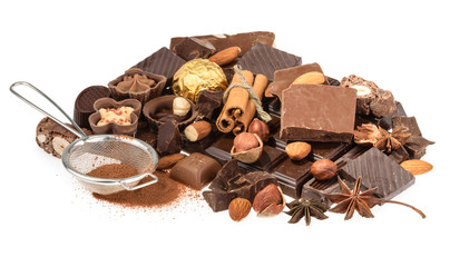 Delicious chocolates isolated on white background