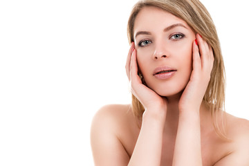 Portrait of a beautiful young woman on a white background