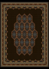 Luxury motley carpet with bright ornaments on brown center
