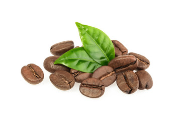 coffee grains and leaves isolated