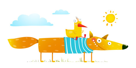 Duck sitting on fox friends