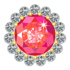 Diamond & gemstones round brooch © Anna Rassadnikova