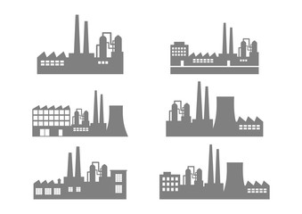 Grey factory icons on white background