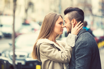 Couple in love taking selfie.