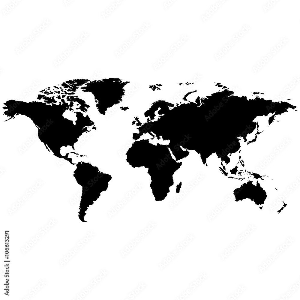 Wall mural map of the earth in black on a white background