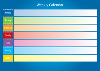 Weekly calendar. Planning vector calendar. Colorful calendar for one week.