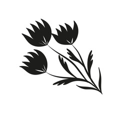 Silhouette flowers and grass. Black on white.