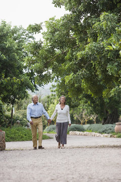Couple walking together outdoors