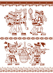 sketch drawing silhouette aztec cacao bean, leaves, nibs pattern