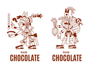 contour pattern maya, aztec and cacao nibs, chocolate label logo