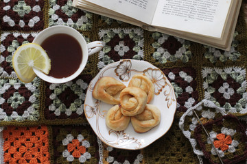 cozy reading about tea and pastries