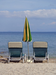 Sunbeds and umbrellas on the beach