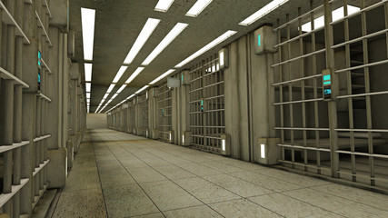 3d futuristic interior jail