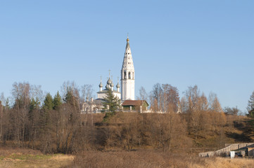 View of the Spaso-Preobrazhensky Cathedral on Cathedral hill, november day. Sudislavl, Russia