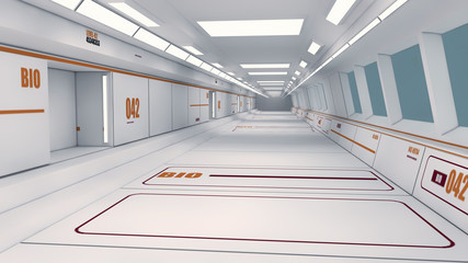 3d render. Futuristic spaceship interior corridor © Miguel Aguirre