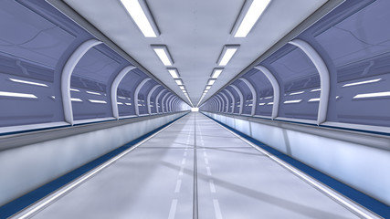 Obraz premium 3d render. Futuristic spaceship interior corridor