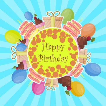 Vector illustration of happy birthday greeting card