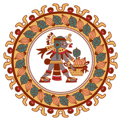 aztec cacao bean, leaves, pattern, nibs, maya on red, grey, gree