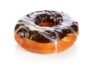 Donut with chocolate glaze, isolated on white background.