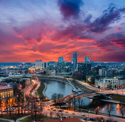 beautiful cityscape of Vilnius during sunset, Lithuania.